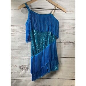 Weissman's Dance  Turquoise Blue Jazz‎ Size L Child  Sequin Tap Sequin Tassels